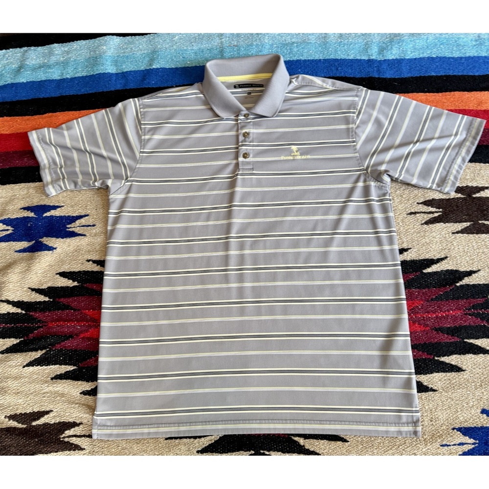 Pebble Beach Performance Polo Shirt Mens XL Striped Gray Logo DadCore